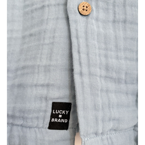 Lucky Brand 100% Cotton Gauze Button Up Casual Shirt Blue Large Short Sleeve - Picture 6 of 12